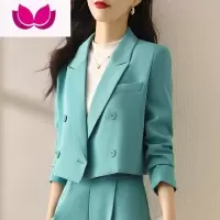 七斓短款西装外套女2022新款小个子高级感休闲职业气质通勤套装