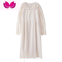 七斓张汽水2023春季新款花朵马甲娃娃领连衣裙套装长袖裙子女显瘦