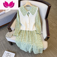 七斓大码2023年春季新款时尚显瘦高级感减龄马甲碎花连衣裙套装女