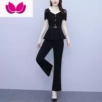七斓2023新款大码女装穿搭气质西装领拼接小个子胖mm套装裤潮