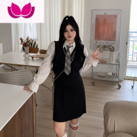 七斓胖mm美式学院风制服套装大码显瘦背心裙短款白衬衫减龄少女连衣裙