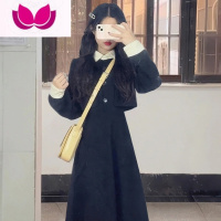 七斓春装女2023新款小香温柔风茶歇法式气质黑色连衣裙假西装套装