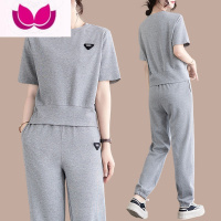 七斓休闲运动套装女夏季新款宽松短袖长裤跑步服时尚洋气质减龄套