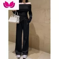 七斓活泼减龄套装女装夏季新款时尚气质一字肩上衣高腰休闲阔腿裤