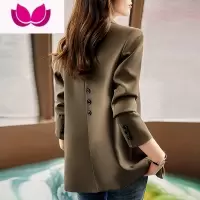 七斓咖色小西装外套女2023新款小个子时尚韩版休闲职业西服套装女