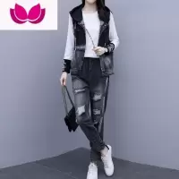 七斓欧货2023年春装新款大码女装炸街减龄显瘦时尚牛仔洋气套装三件套