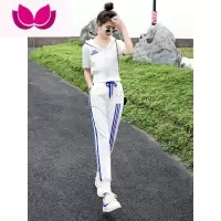 七斓欧洲站2023新款夏季短袖运动套装女连帽休闲套时尚洋气条纹潮