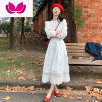 七斓早春装女2023年新款小香甜美风茶歇法式长裙白色连衣裙子套装