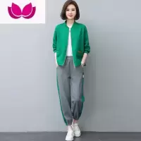 七斓时尚套装女2023春装新款韩版大码开衫休闲拼色长裤套潮