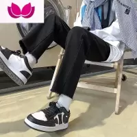 七斓港风黑色牛仔裤男毛边直筒宽松九分裤休闲百搭修身ins高街裤子男