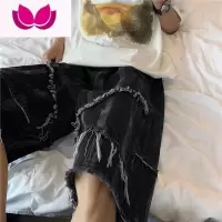七斓潮牌痞帅扎染毛边牛仔短裤男高街cec直筒宽松bf休闲阔腿五分马裤