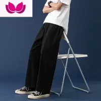 七斓黑色裤子男款夏季潮牌痞帅大码阔腿宽松直筒西裤韩版潮流休闲长裤