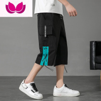 七斓工装短裤男ins潮牌宽松七分裤日系大口袋薄款直筒沙滩大裤衩