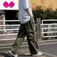 七斓日系痞帅工装裤男复古美式嘻哈潮流宽松直筒休闲长裤抽绳哈伦裤子