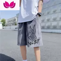 七斓夏季薄款卡通印花运动短裤男生港风宽松休闲五分裤潮流沙滩裤子