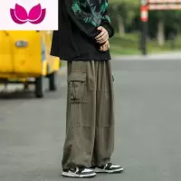 七斓日系复古拼接工装裤男宽松直筒阔腿裤原宿ins潮牌休闲裤子