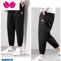 七斓干活裤夏季薄款透气休闲裤男生宽松束脚工地哈伦运动九分工装裤男
