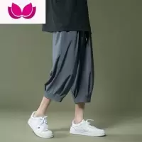 七斓七分裤男冰丝夏季薄款休闲短裤子潮牌透气运动垂感小西裤直筒男裤