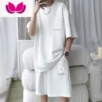 七斓小熊t恤男士夏季潮牌宽松短袖短裤篮球服一套华夫格运动套装