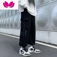 七斓机能高街工装裤男欧美潮牌ins裤子春季大码直筒宽松束脚休闲长裤