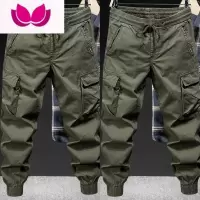 七斓美式工装裤子男士宽松松紧腰多口袋工作裤耐磨耐脏劳保