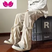 七斓美式灯芯绒工装裤男款冬季设计感小众飘带休闲裤潮牌直筒阔腿长裤