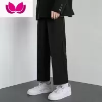 七斓裤子男生ins潮流百搭宽松运动直筒裤坠感阔腿休闲西裤九分裤