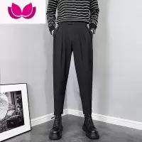 七斓男士百搭小西裤束脚裤男流行新款九分休闲裤修身痞帅高级感哈伦裤
