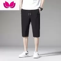 七斓冰丝短裤男士夏季薄款潮牌港风运动篮球外穿五分沙滩黑色大裤衩子