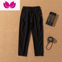 七斓中国风亚麻裤夏季薄款冰丝大码宽松直筒棉麻裤松紧腰男装休闲长裤