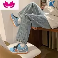 七斓腰果花裤子男春季潮流百搭ins港风韩版阔腿牛仔裤宽松直筒九分裤