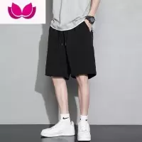 七斓男士短裤夏季冰丝薄款百搭运动五分裤男款宽松休闲黑色沙滩潮裤子