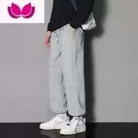 七斓美式纯色灰色卫裤男士休闲束脚运动裤潮牌款直筒长裤子