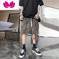 七斓高街工装短裤男潮牌ins复古做旧原宿风宽松美式夏季迷彩五分中裤