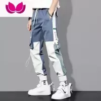 七斓2023春季拼接工装裤男潮牌ins宽松束脚哈伦裤韩版潮流休闲长裤子