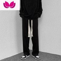 七斓黑色休闲裤子男款潮牌直筒宽松阔腿拖地卫裤潮流长裤高级感