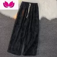 七斓美式复古灯芯绒裤子男百搭高街印花直筒裤夏季薄款阔腿运动休闲裤