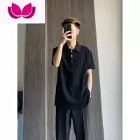 七斓美式校园复古短袖polo衫男潮ins超火学生西裤网红纯色翻领t恤