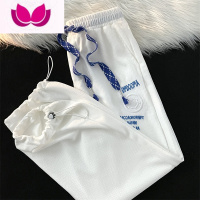 七斓港风立体印花华夫格裤子男ins潮牌宽松情侣束脚运动休闲裤