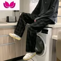 七斓格子裤男九分ins潮牌日系直筒英伦休闲宽松复古9分灯芯绒裤子