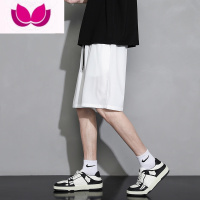 七斓男士冰丝短裤男生夏季男装运动宽松潮牌休闲黑色男款五分沙滩裤子