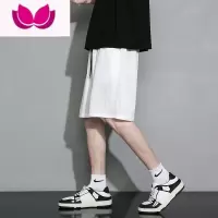 七斓男士冰丝短裤男生夏季男装运动宽松潮牌休闲黑色男款五分沙滩裤子
