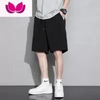 七斓男士冰丝短裤男生夏季男装运动宽松潮牌休闲黑色男款五分沙滩裤子