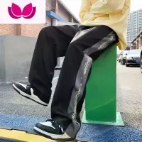 七斓拼接撞色休闲长裤子男潮牌夏季薄款ins高街阔腿直筒百搭运动裤男