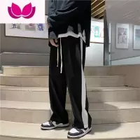 七斓秋季oversize休闲裤男宽松直筒撞色阔腿裤潮牌高街坠感运动长裤子