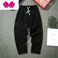 七斓唐装汉服夏季中国风薄款亚麻9分棉麻裤宽松小脚麻料男裤子古风潮