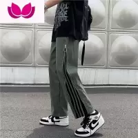 七斓夏季薄款休闲裤男直筒宽松潮牌街头拉链工装裤港风设计感九分裤子
