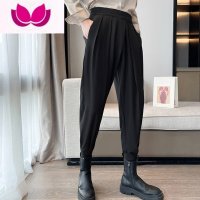 七斓裤子男哈伦垂感春季新款休闲束脚裤男潮流时尚帅气魔术贴宽松西裤