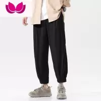 七斓薄款垂感冰丝裤子男款夏季高街宽松束脚裤大码潮牌百搭休闲长裤