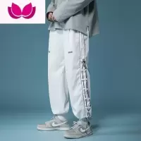 七斓裤子男2023新款潮流痞帅反光侧边抽绳休闲裤港风直筒阔腿长裤
